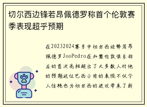 切尔西边锋若昂佩德罗称首个伦敦赛季表现超乎预期 切尔西边锋若昂佩德罗称首个伦敦赛季表现超乎预期